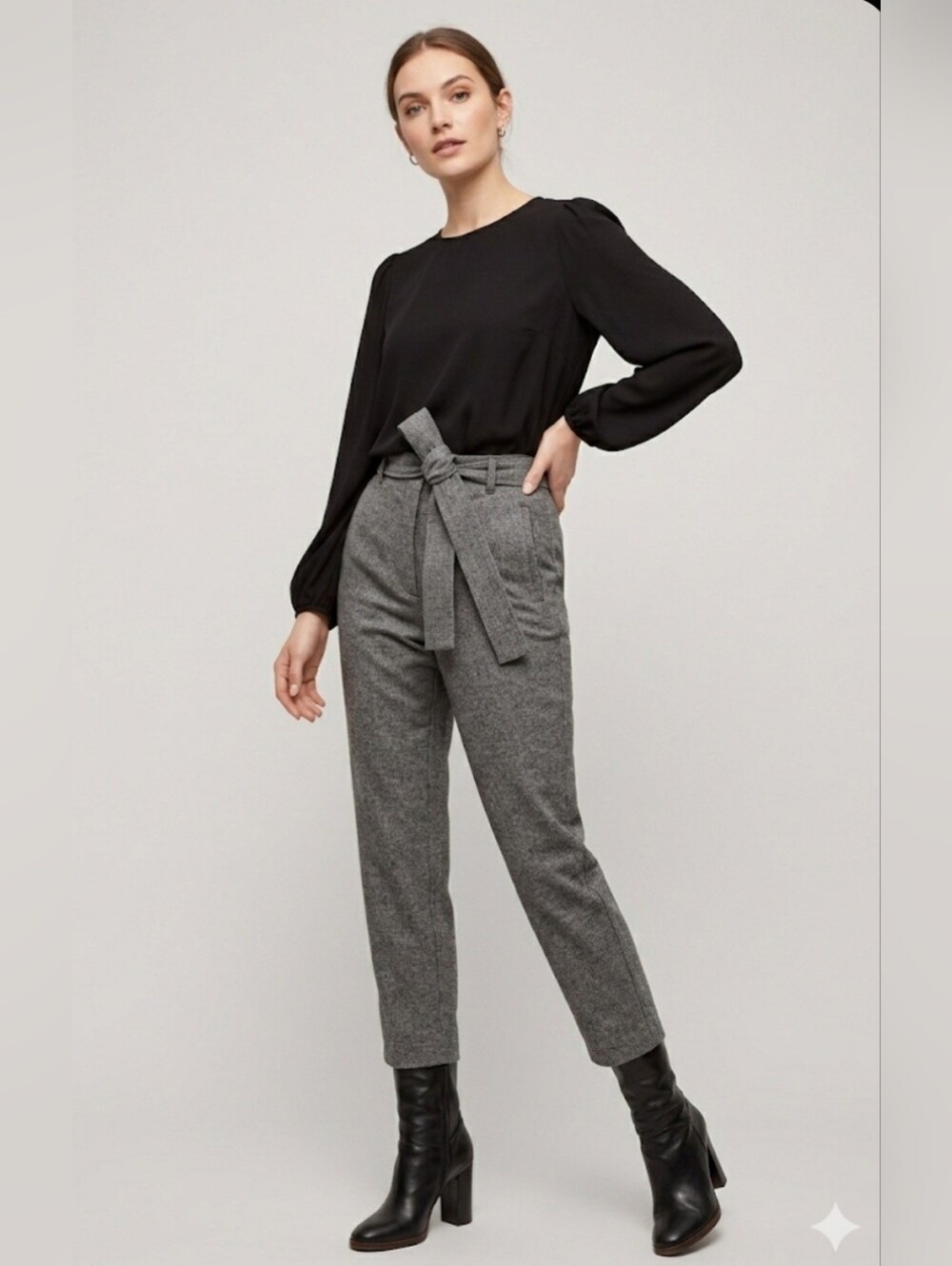 Wilfred Aritzia Front-tie Wool-blend High-rise Cropped Pants / Sz 2 / Grey